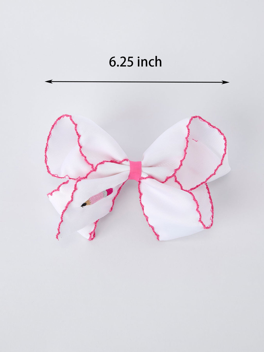 Back to School Pink Pencil Bow Hair Clip 6.25 Inch