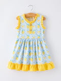Summer Lemon Floral Print Girl Sleeveless Ruffle Dress
