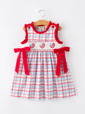 4th of July Plaid Flag Heart Girl Dress With Bow