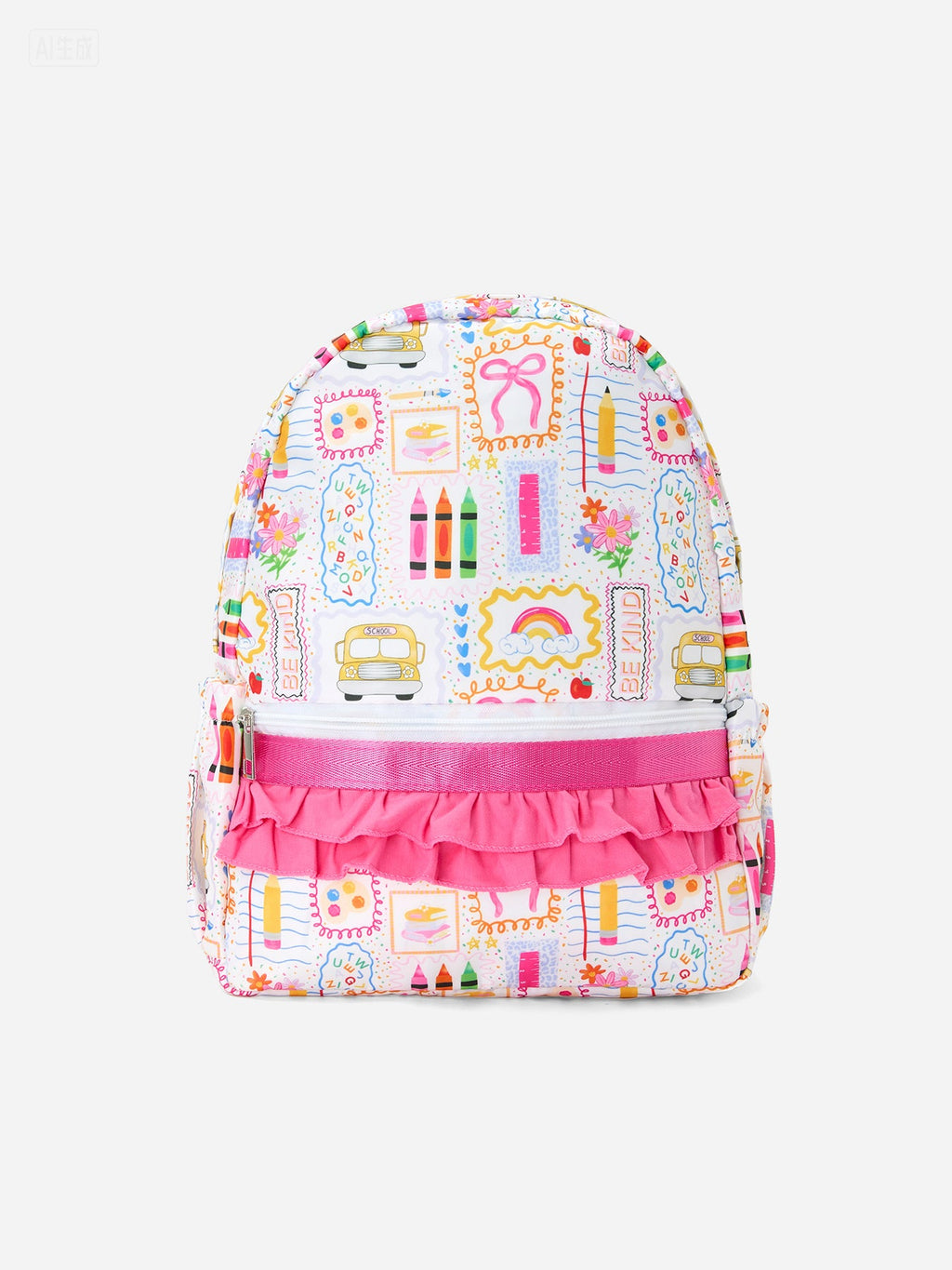 Back to School Print Girls Backpack Ruffle Bag
