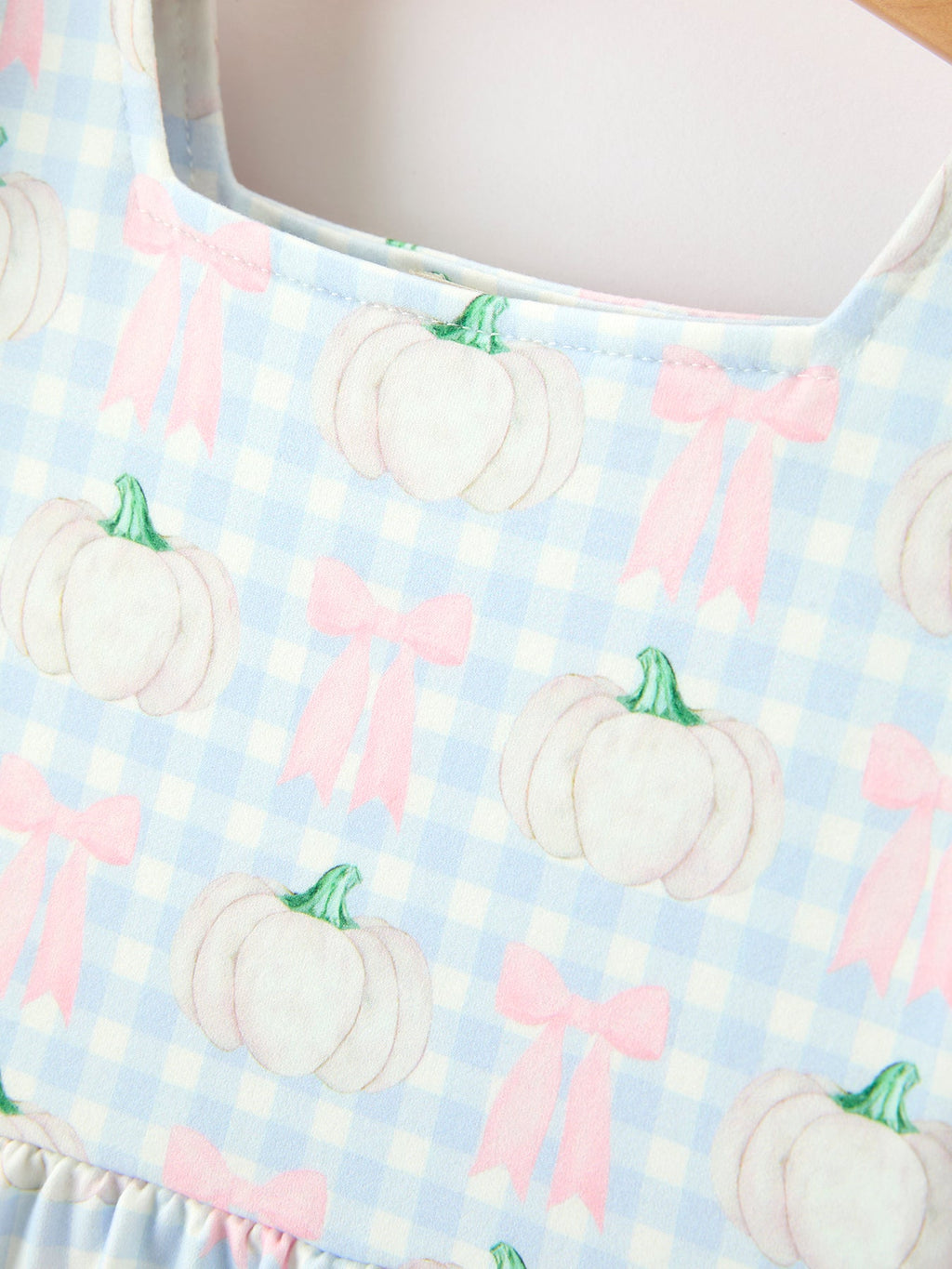 Fall Pastel Pumpkin Bow Plaid Girls Ruffle Hem Dress