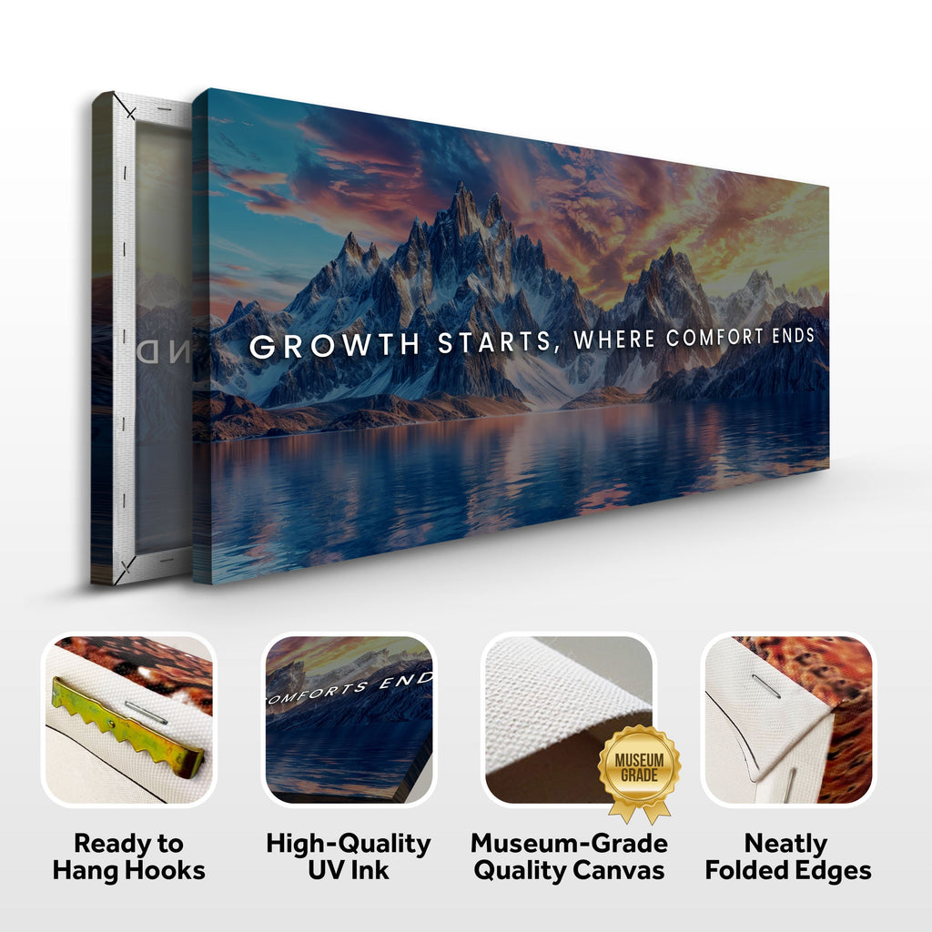 Growth Starts Where Comfort Ends Motivational Wall Sign