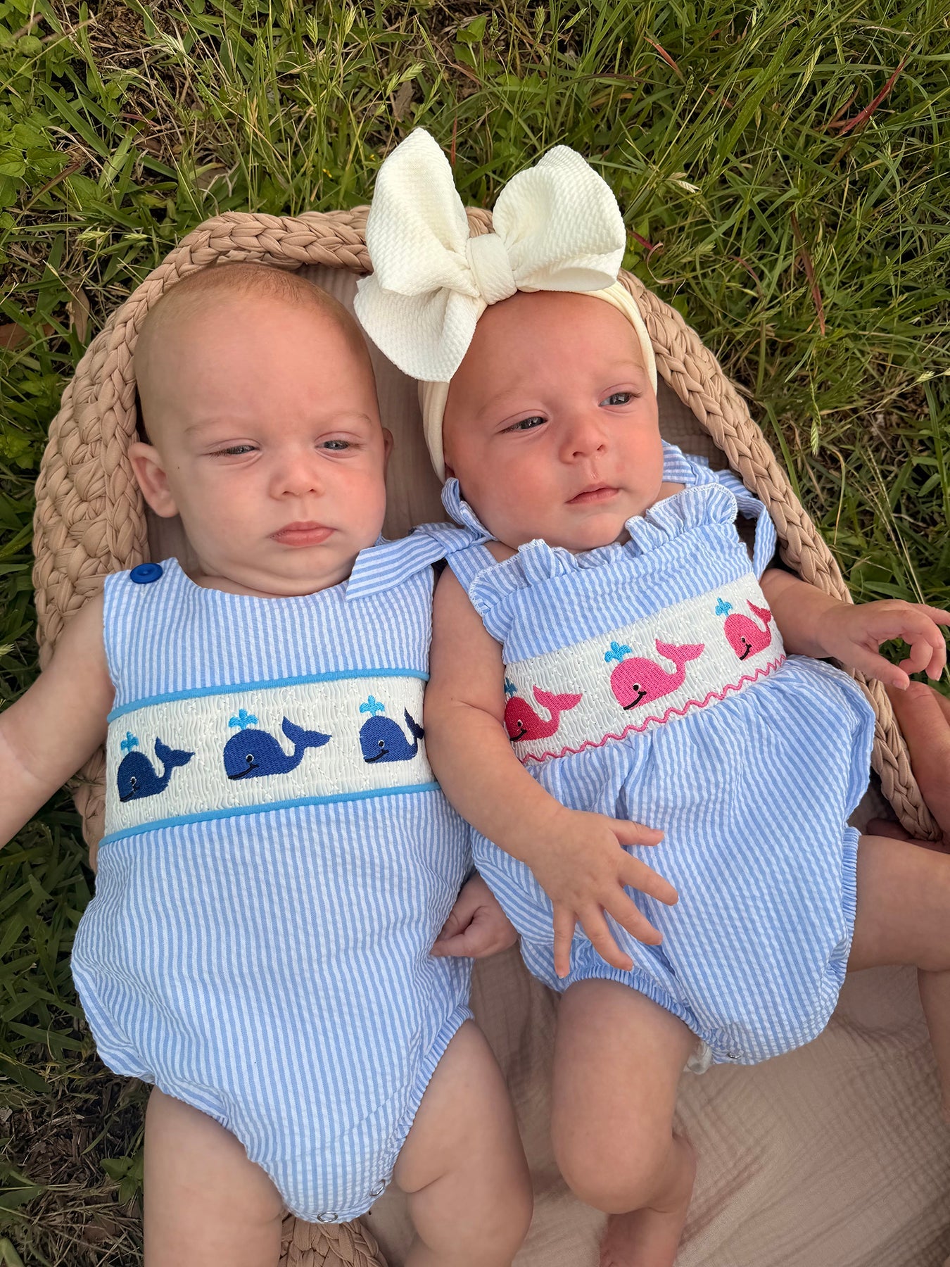 Summer Whale Embroidery Baby Boys Jonjon Stripe Romper