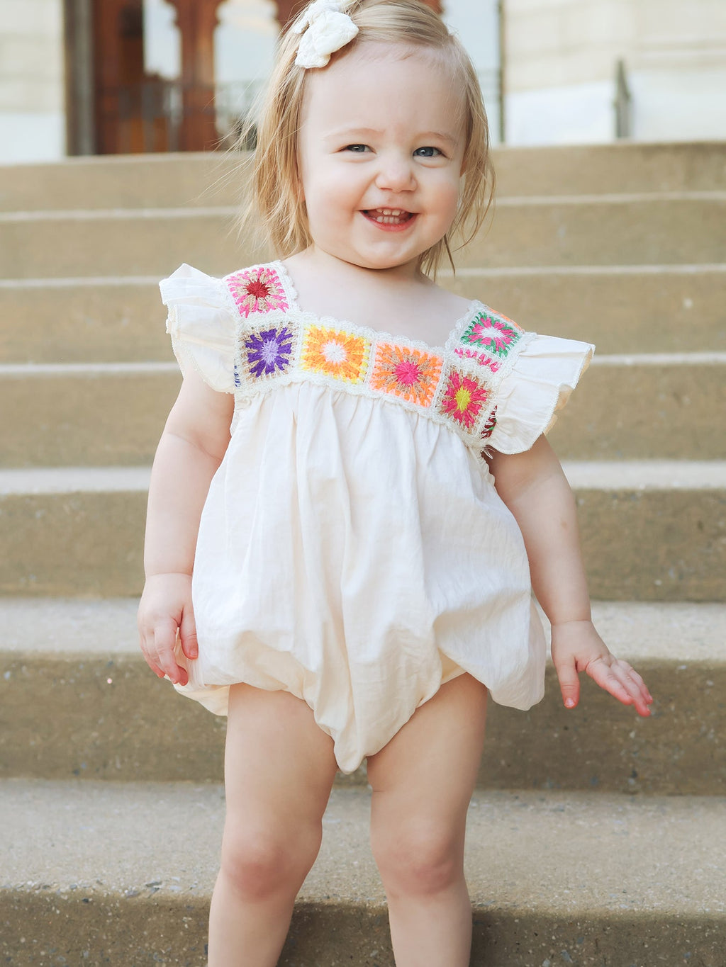 Summer Crochet Square Baby Ruffle Romper