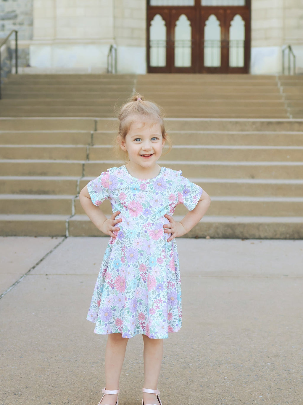 Spring Pastel Floral Girls Casual Dress