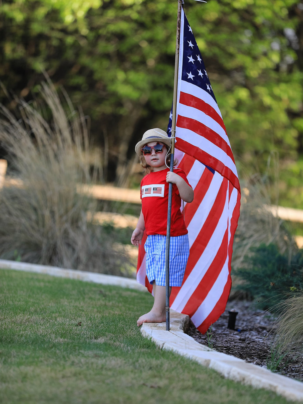 4th of july Flag Embroidery Smocking Boys Set
