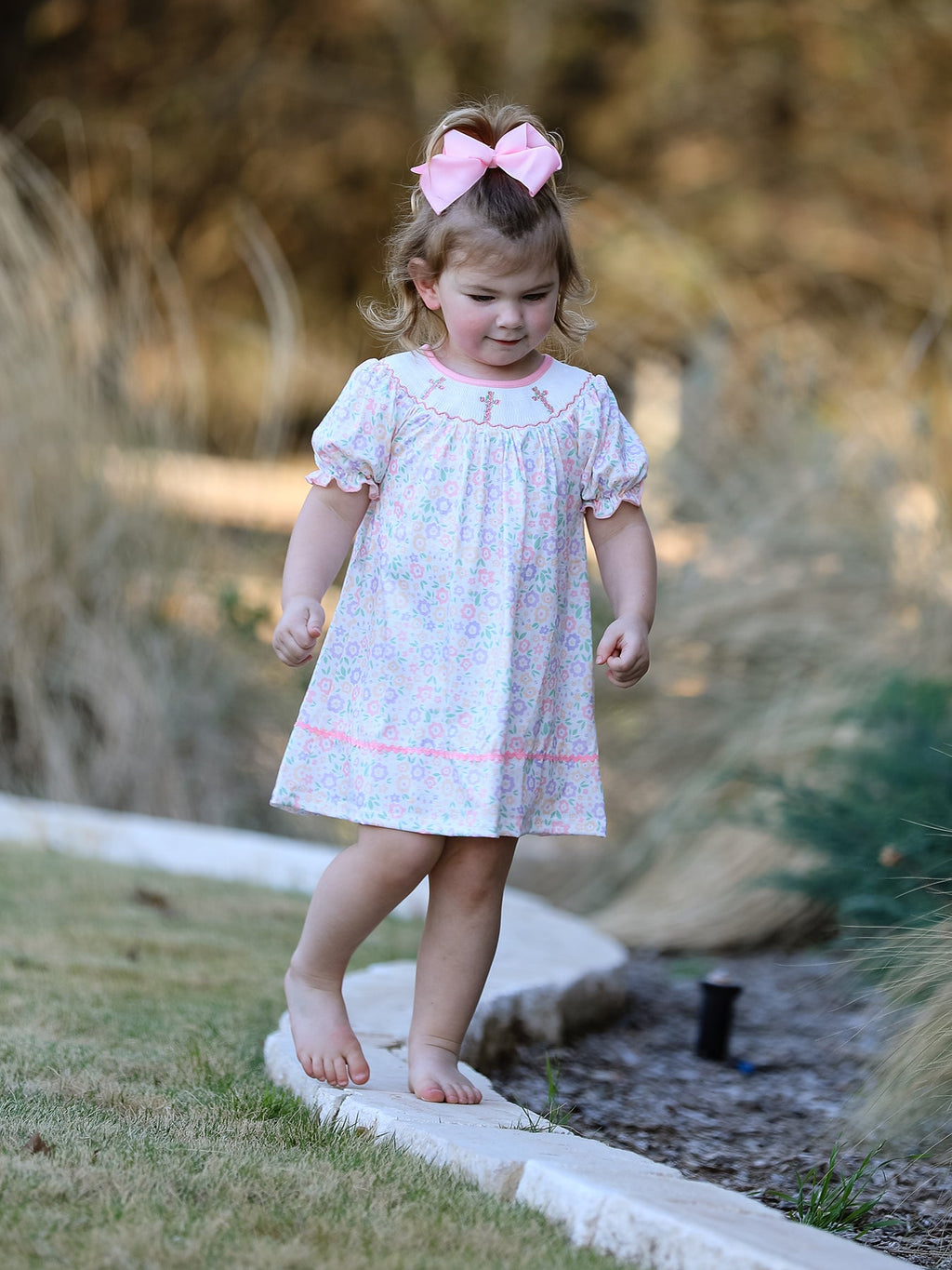 Spring Summer Cross Smocking Embroidery Colorful Dress