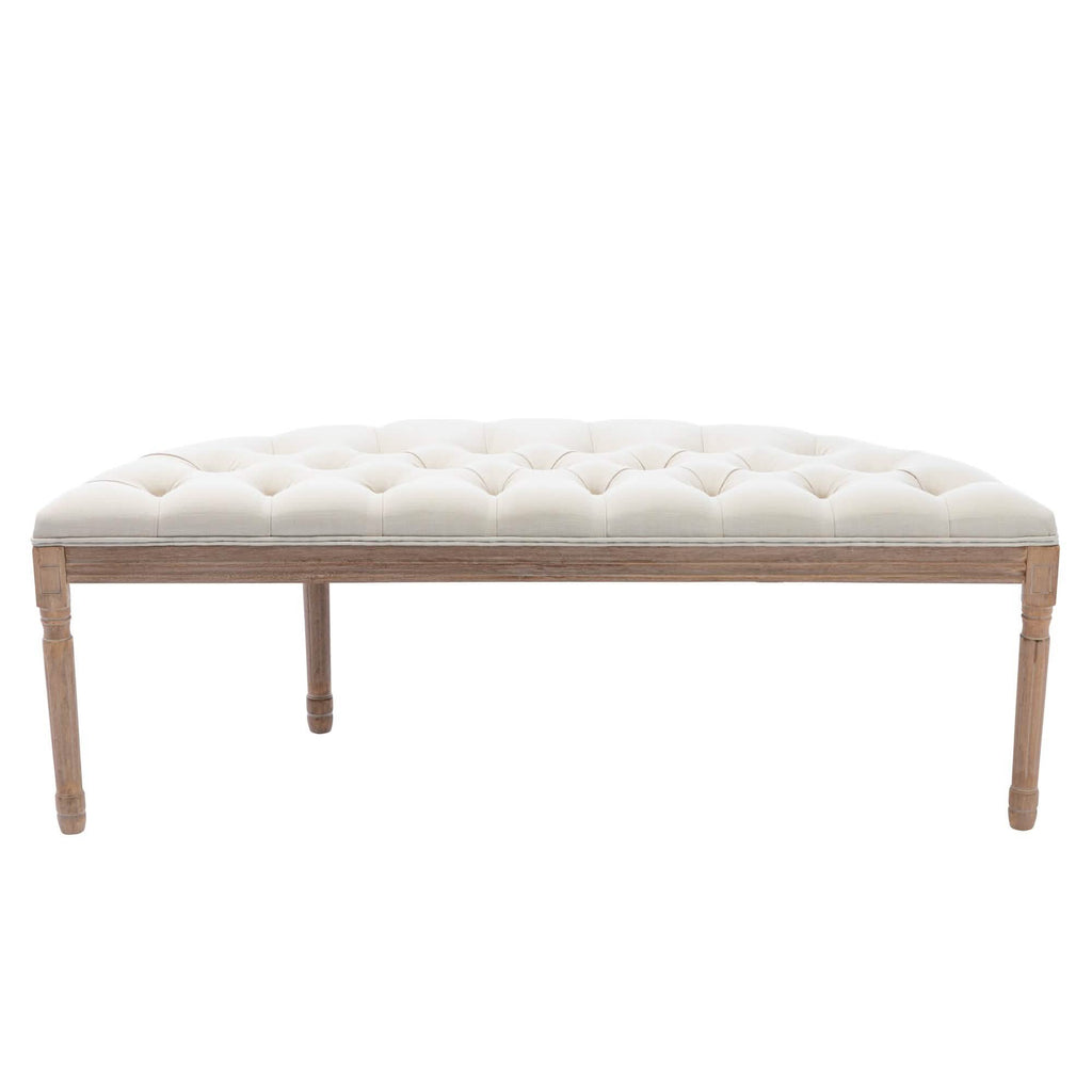 Half Moon French Vintage Bench with Padded Seat & Rubberwood Legs