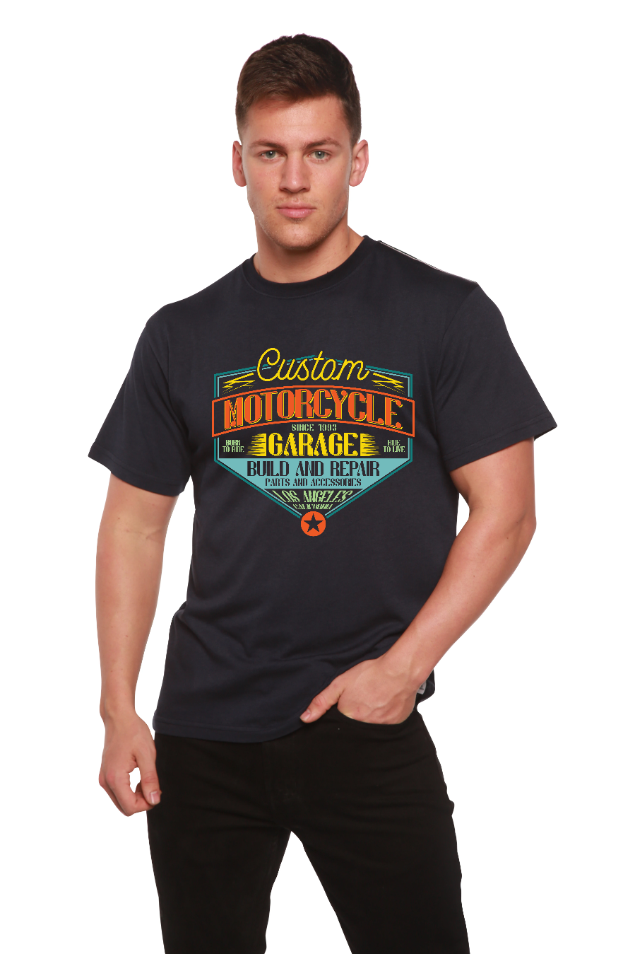 Motorcycle Garage Men's Bamboo Viscose/Organic Cotton Short Sleeve Graphic T-Shirt