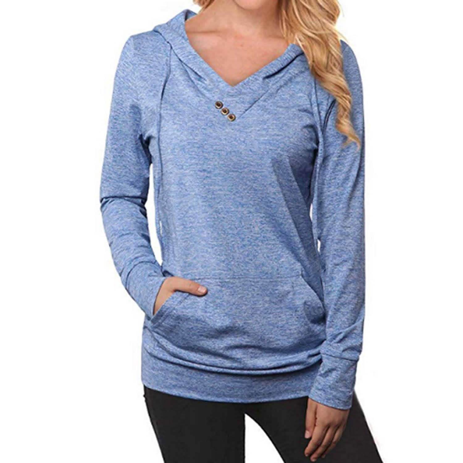 Women's Hoodie Sweatshirt Plain Lace Up Front Pocket