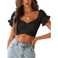 Women's Ruffle Short Sleeve Tie Shirt