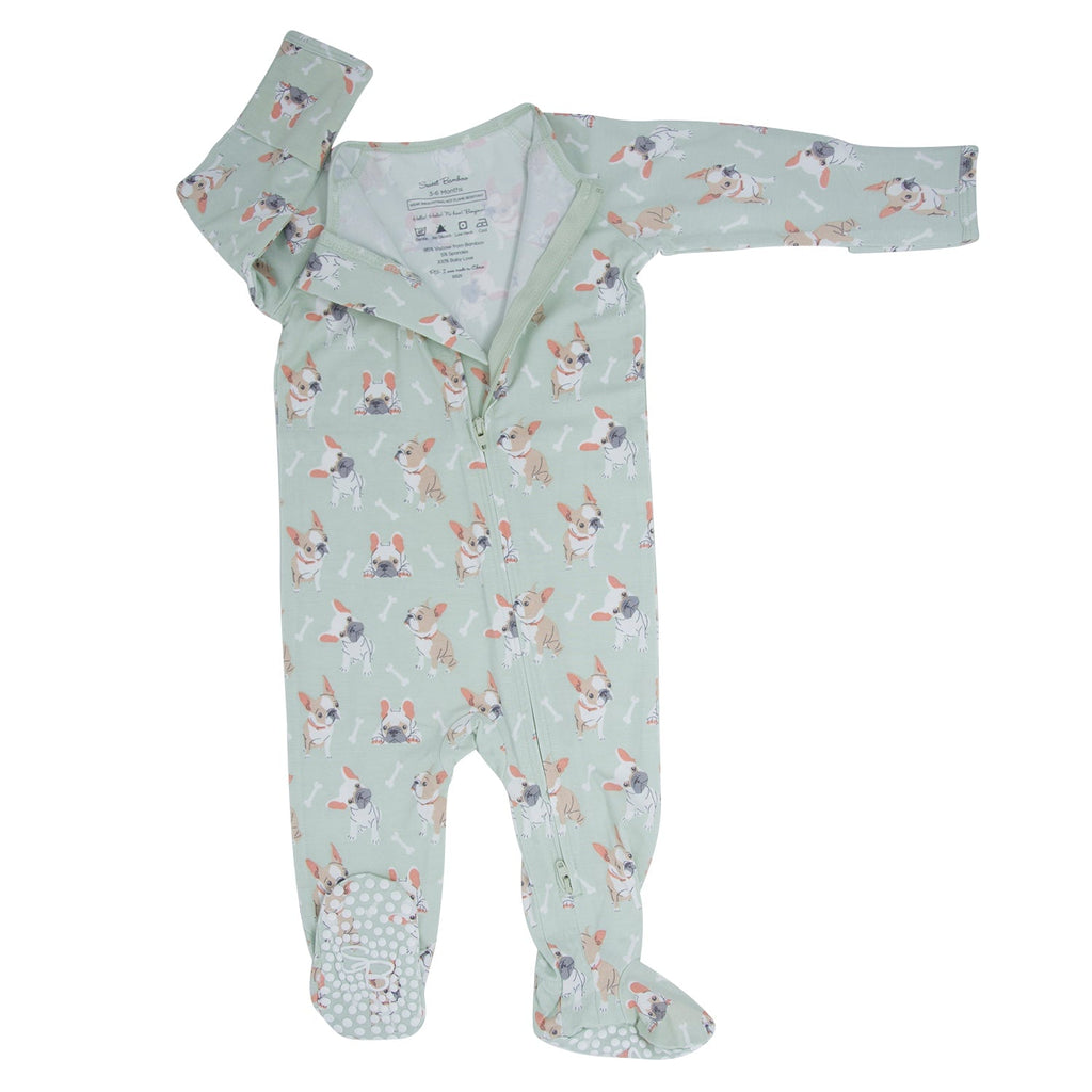 Mint Frenchie Puppy Zipper Footie